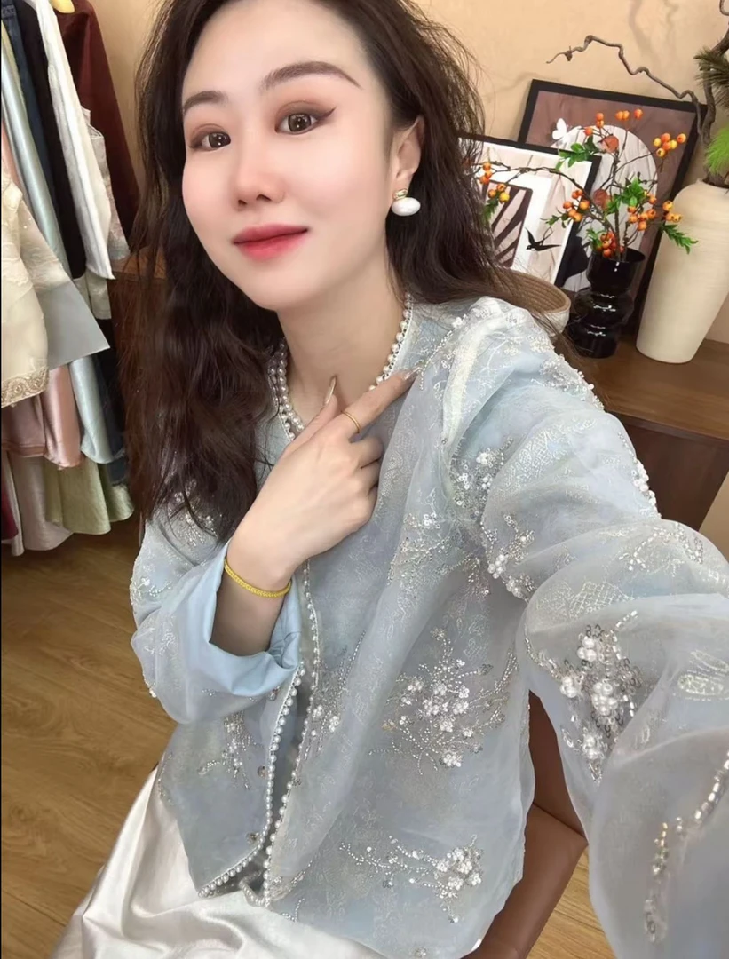 【璀璨星河】春夏新中式上衣女装圆领亮片绣花气质薄款防晒外套女
