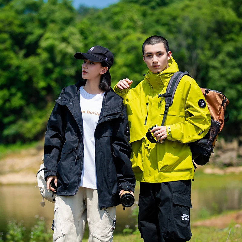 户外夹克春秋新款情侣服潮流休闲宽松连帽冲锋夹克外套-2481