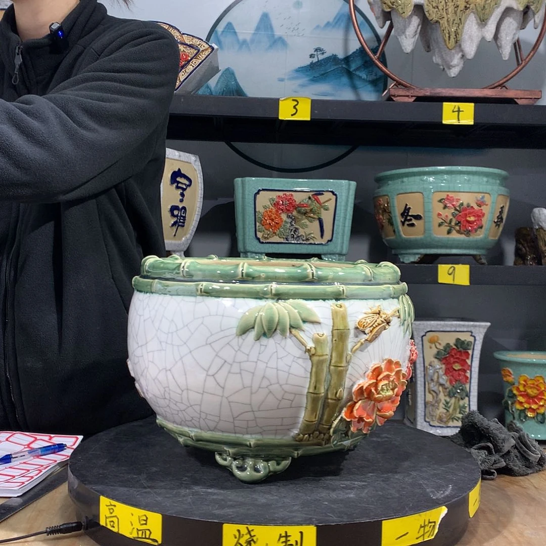 陶页*阿杰石湾盆高温烧制微瑕