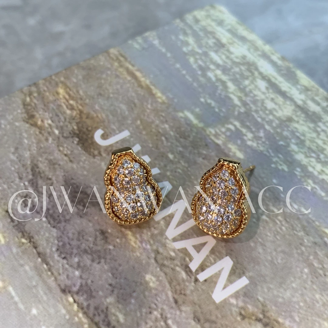 铜合金锆石耳饰 设计师葫芦闪钻百搭耳钉01ED2899QT