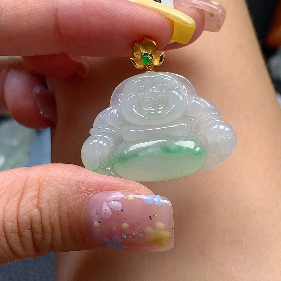 翡翠18K金镶嵌吊坠(不含链)翡翠