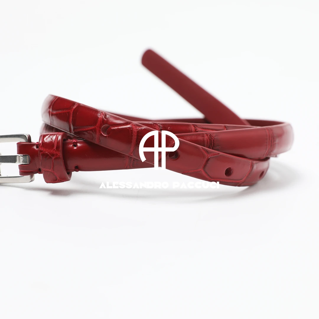 AP洛哥54128AD【窄版】进口鳄鱼皮+头层牛皮银扣时尚百搭细腰带