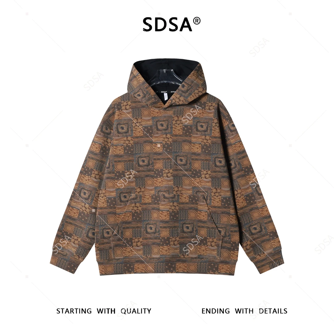 SDSA男士秋冬新款痞帅男装高街宽松撞色设计连帽卫衣百搭舒适上衣