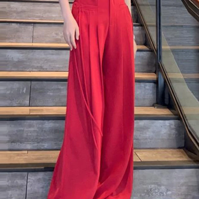 韩版绑带高腰阔腿西装阔腿裤夏季新款垂感休闲直筒宽松拖地长裤子