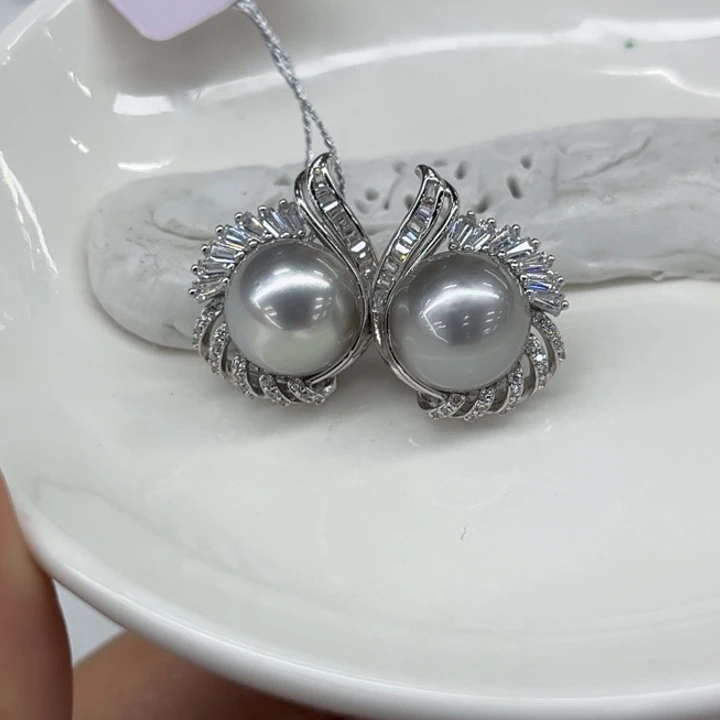 银S925镶嵌耳饰海水珍珠10-11mm