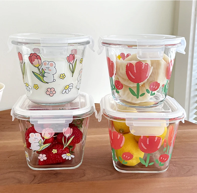 玻璃收纳可微波炉加热带密封上班族便当盒水果燕麦杯加高保鲜餐盒