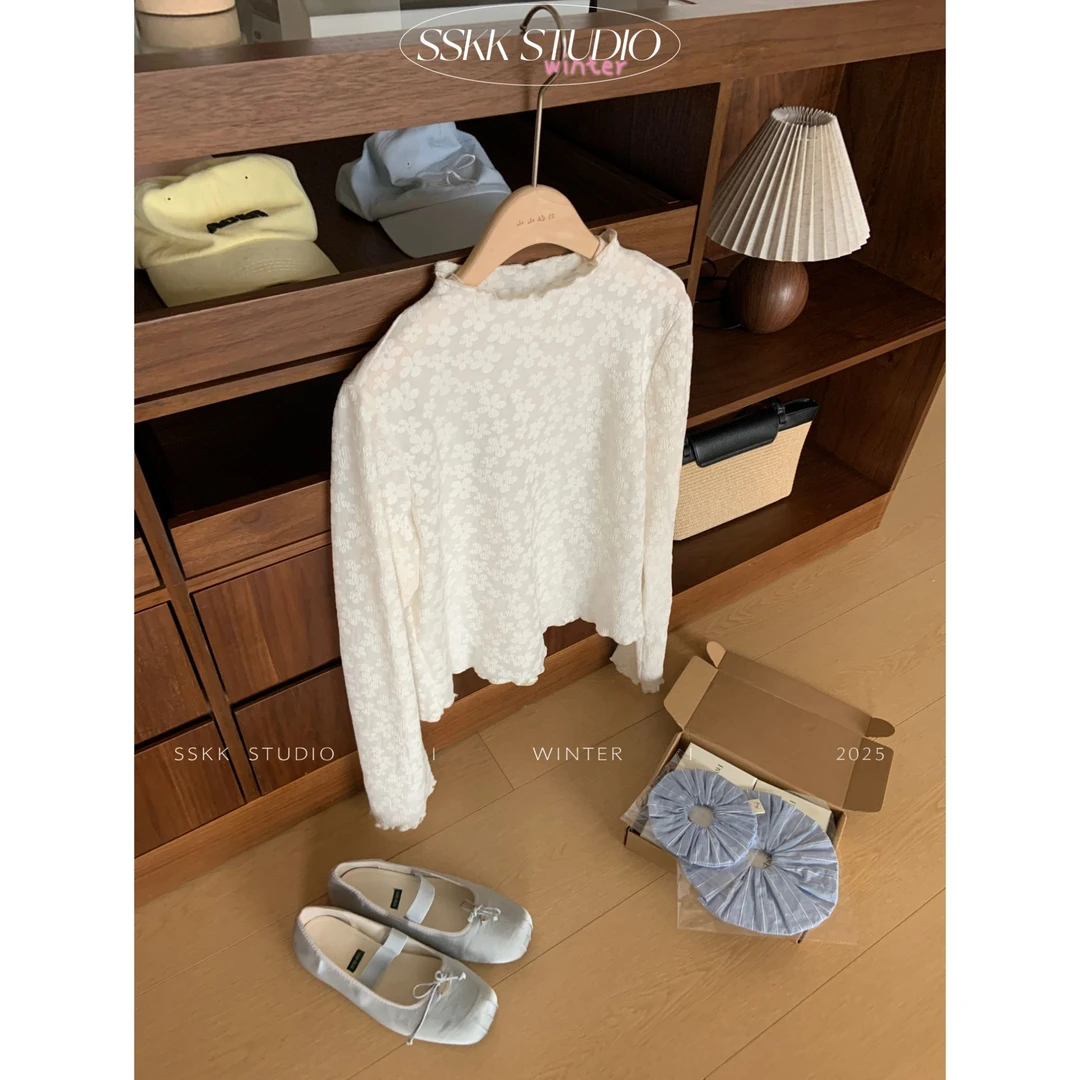 KMZY/KMZY山_山【甜蜜搭子】微胖韩系半高领蕾丝微透设计打底内搭女