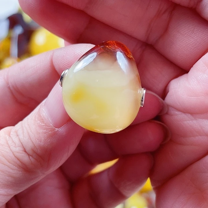 琥珀银S925镶嵌裸石戒指