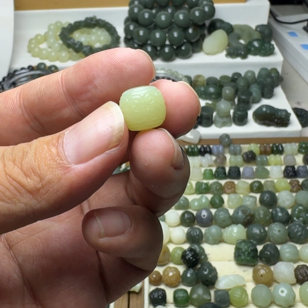 波***G和田玉未镶嵌珠宝半成品和田玉黄口回纹老型11×12㎜