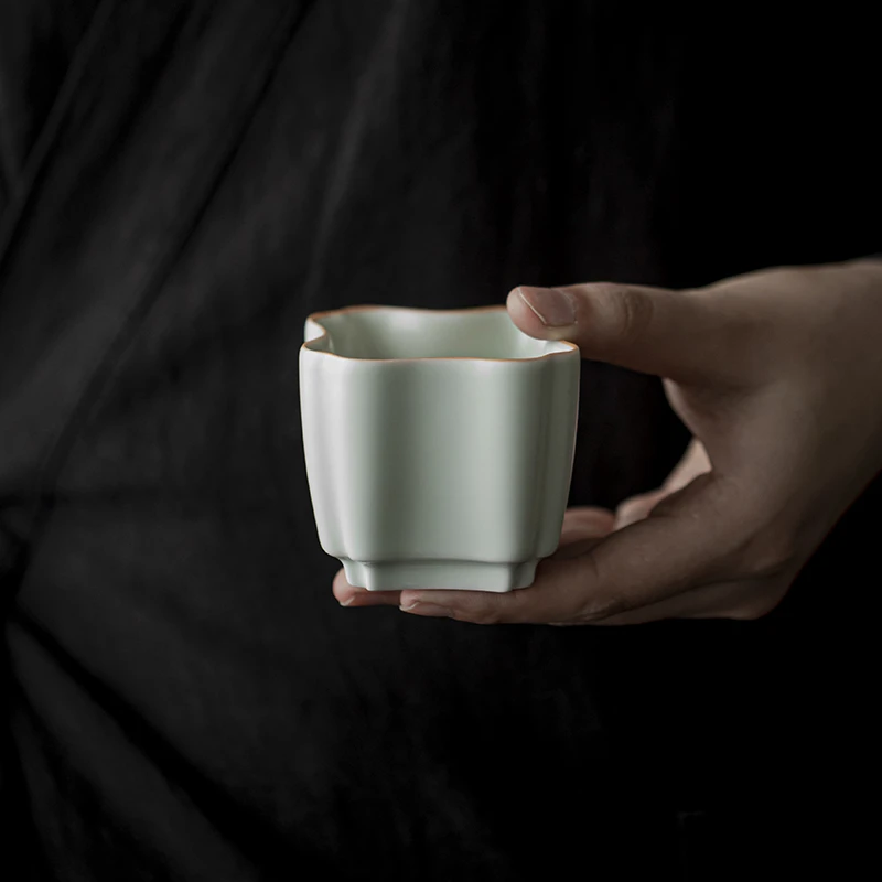 汝窑茶杯茶具主人杯单杯四叶杯100ml复古茶盏喝茶器具高档茶杯