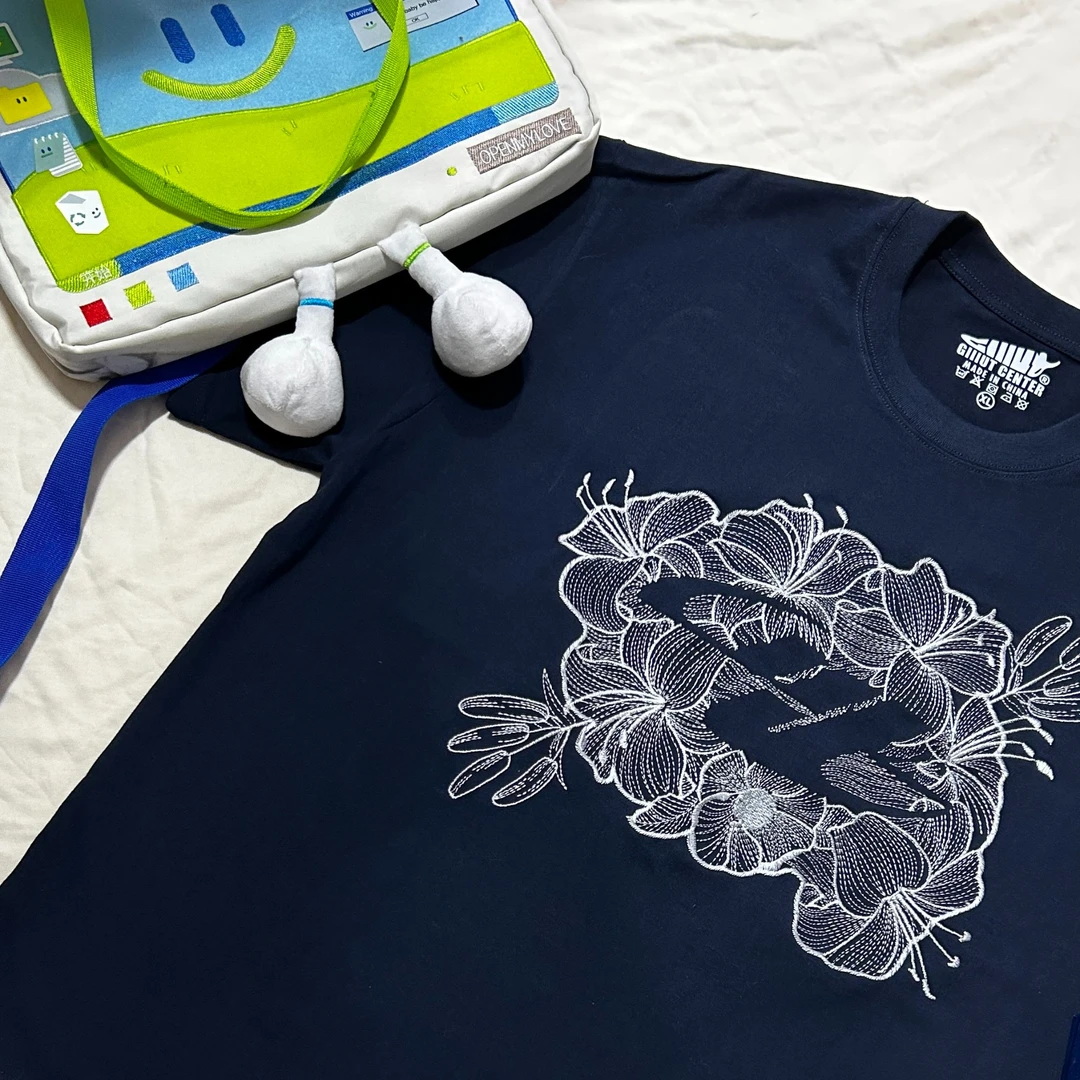 GIIIUT蕾丝花卉万针刺绣短袖重磅夏天高街美式T恤百搭情侣款宽松