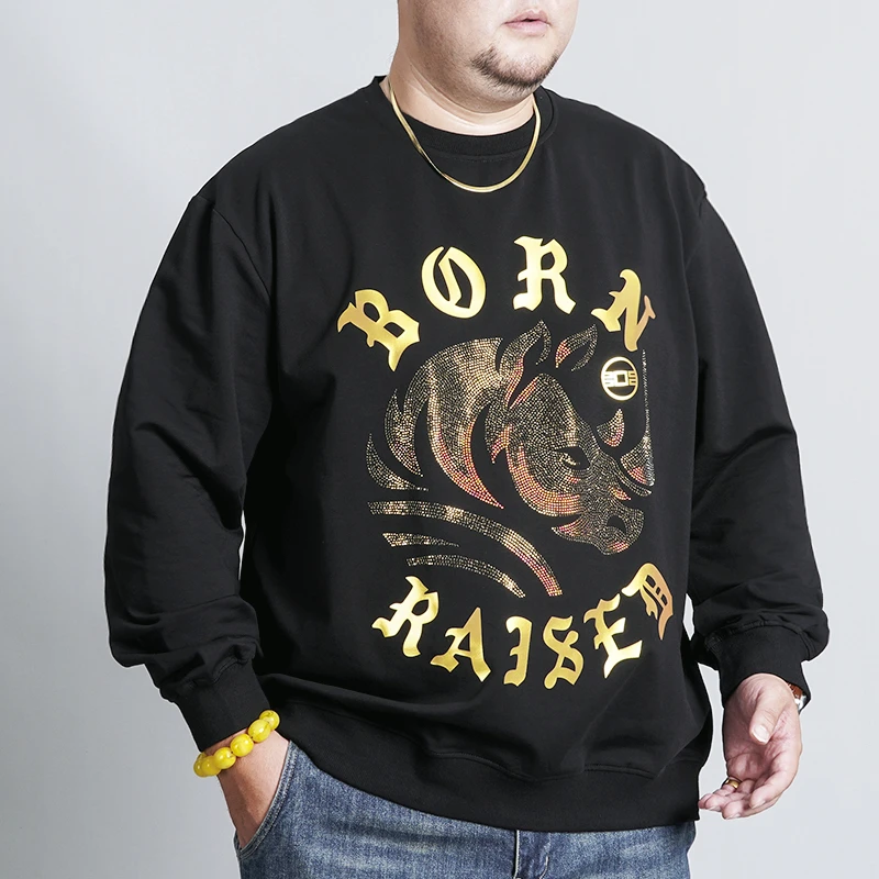 LIUGEJIA/六个加轻奢大码潮牌印花宽松个性犀牛烫钻卫衣 DT52112