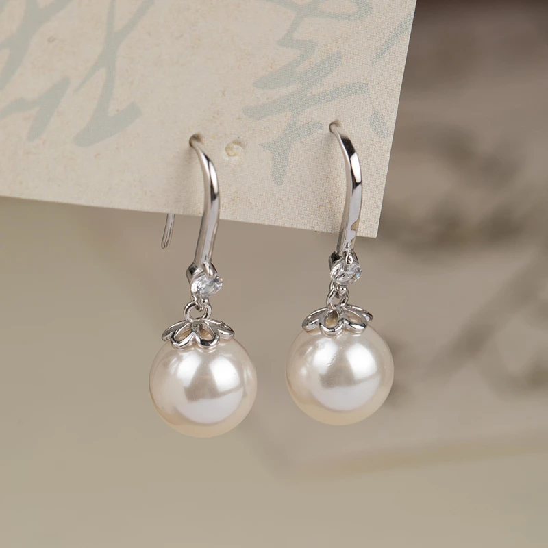 小银匠 925银仿珍珠耳饰 民族风女耳饰白色大气饰品简约经典贝珠