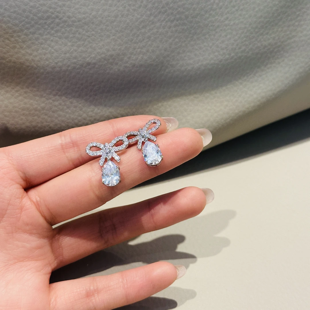 铜合金合成锆石耳饰 e25蝴蝶结耳钉