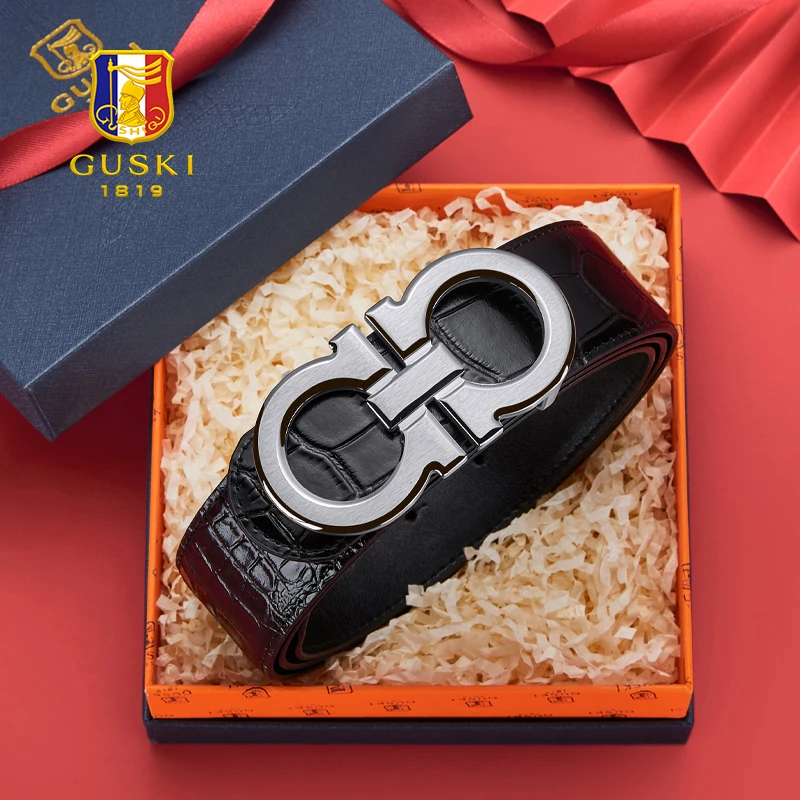 【生日礼物男士】GUSKI鳄鱼纹腰带真皮男款皮带生日送爸爸男友实用