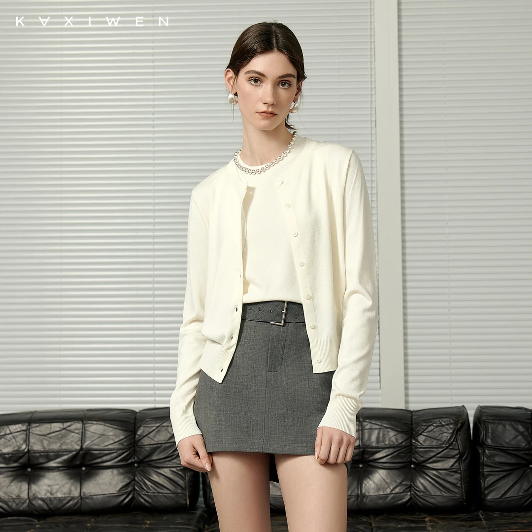 佧茜文简约圆领套装【春秋】百搭气质静奢风开衫两件套女D02AHW5508