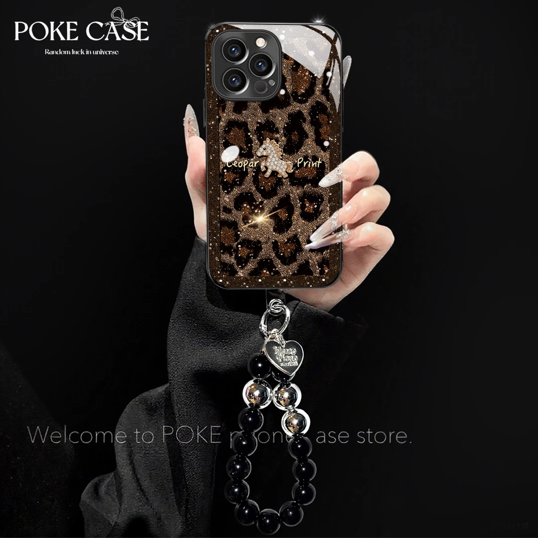 高级电镀玻璃豹纹小马适用苹果oppo华为vivo小米创意手链手机壳