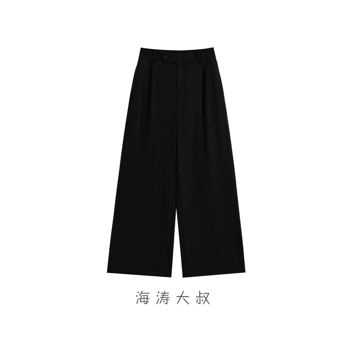 「天花板系列」高支高密凉感哑光纽扣捏褶知性阔腿裤 TRK24706