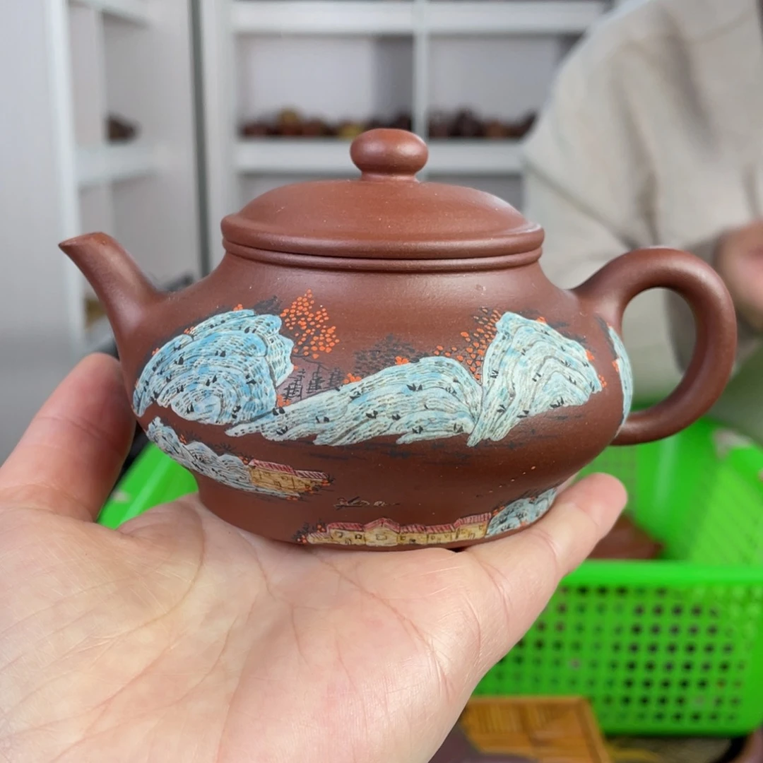 紫砂茶壶底槽清彩绘合欢220cc