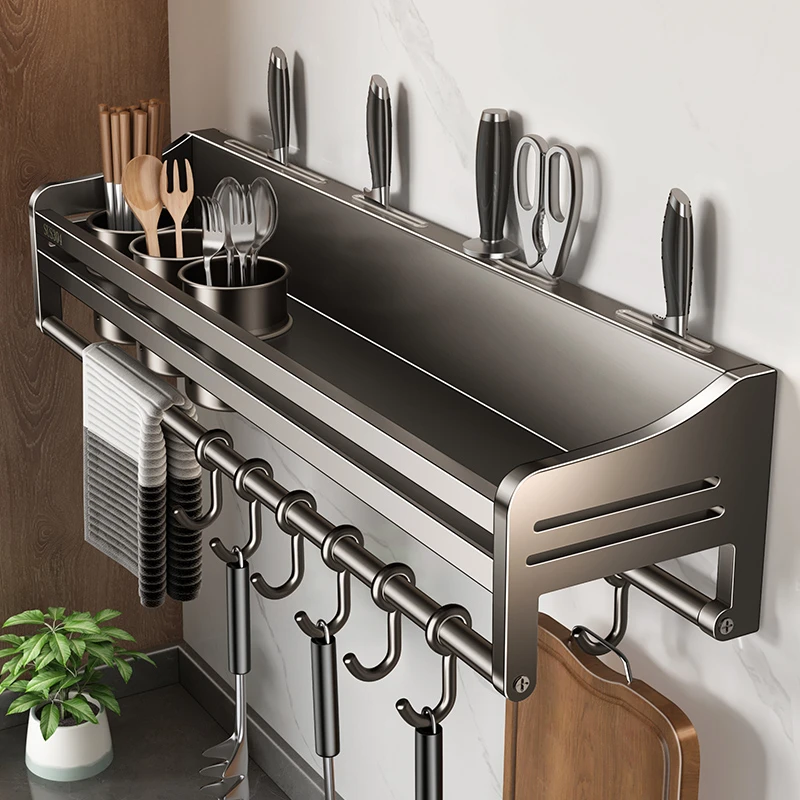 天地鱼不锈钢厨房置物架免打孔家用壁挂调味料筷子刀架用品收纳架