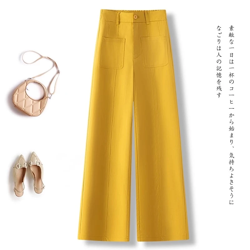 高档天丝亚麻窄版阔腿裤女2025夏季薄款高腰显瘦垂顺休闲直筒裤子