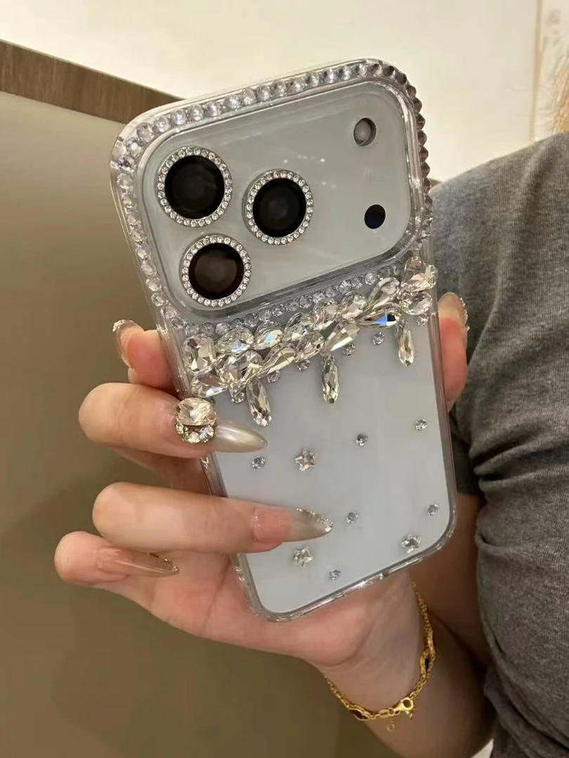 轻奢手工星星水滴闪钻镜框适用iPhone17pro手机壳苹果16pro新款15