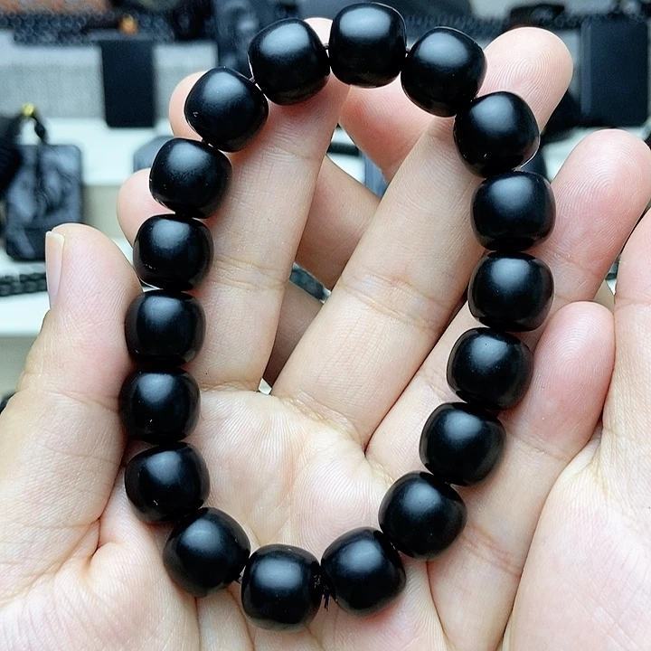 未镶嵌手链和田玉（墨玉）溪*卡12老型珠宝级亚光