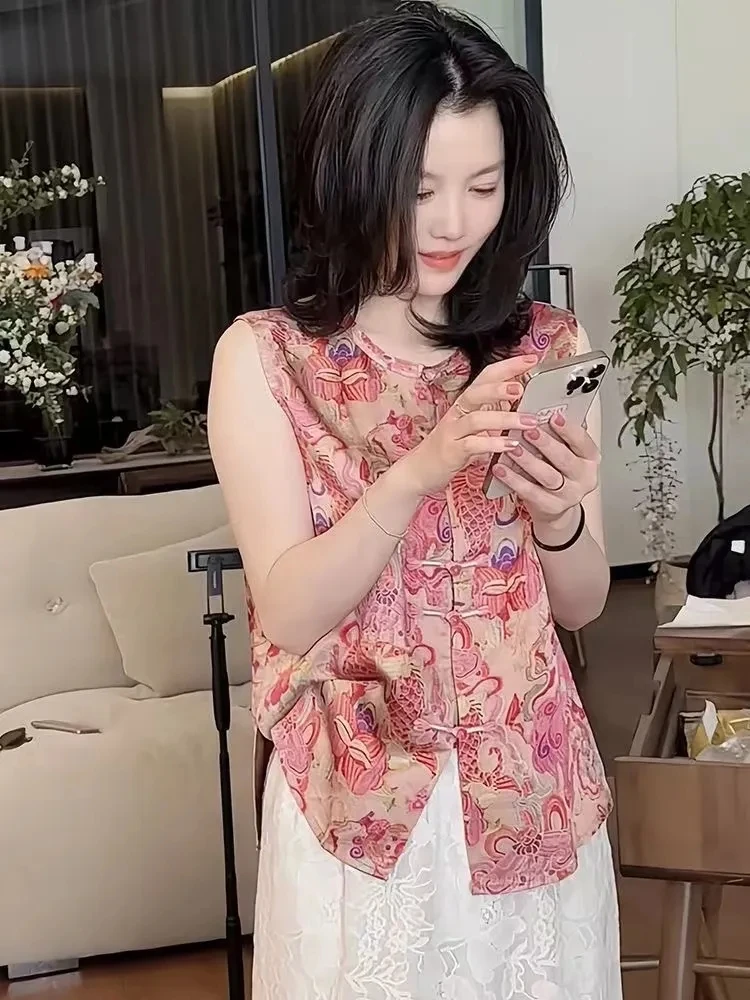 碎花圆领提花无袖厚款常规款上衣百搭气质嬉皮部落风