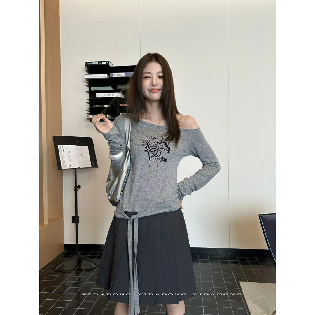 爱唯依（F）-花朵印画！显瘦绑带花朵T恤（XD8238#）喜大东