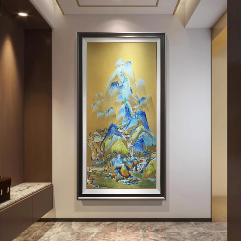 千里江山宋式美学山水刺绣挂画客厅玄关风景装饰画高档复古壁画