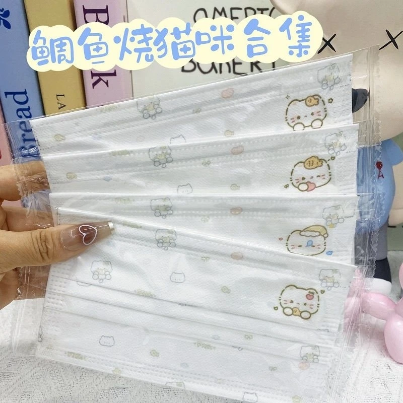 新款猫咪可爱卡通印花成人一次性口罩三层风显学院防尘高颜值透气
