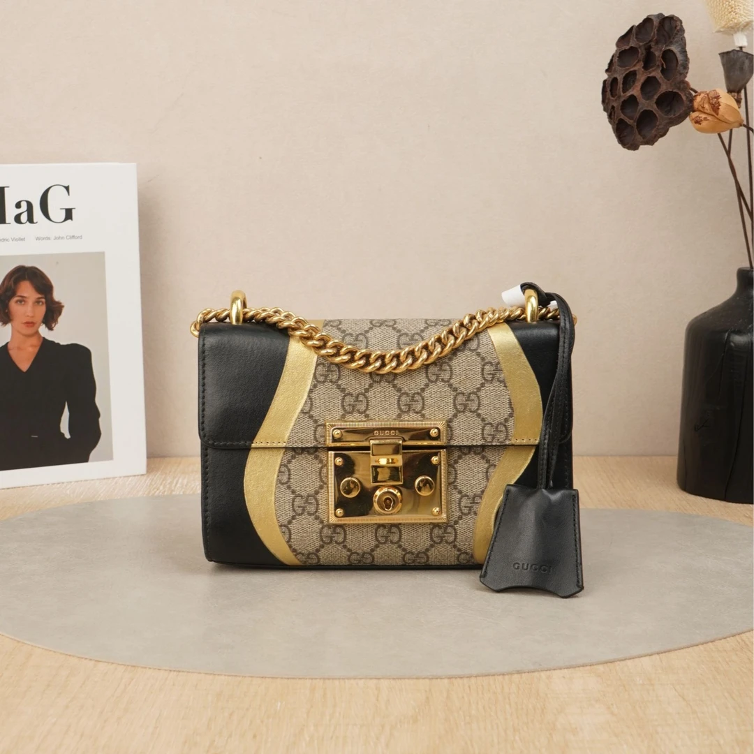 95新 GUCCI/古驰 古驰锁头包小号黑金/DS043720