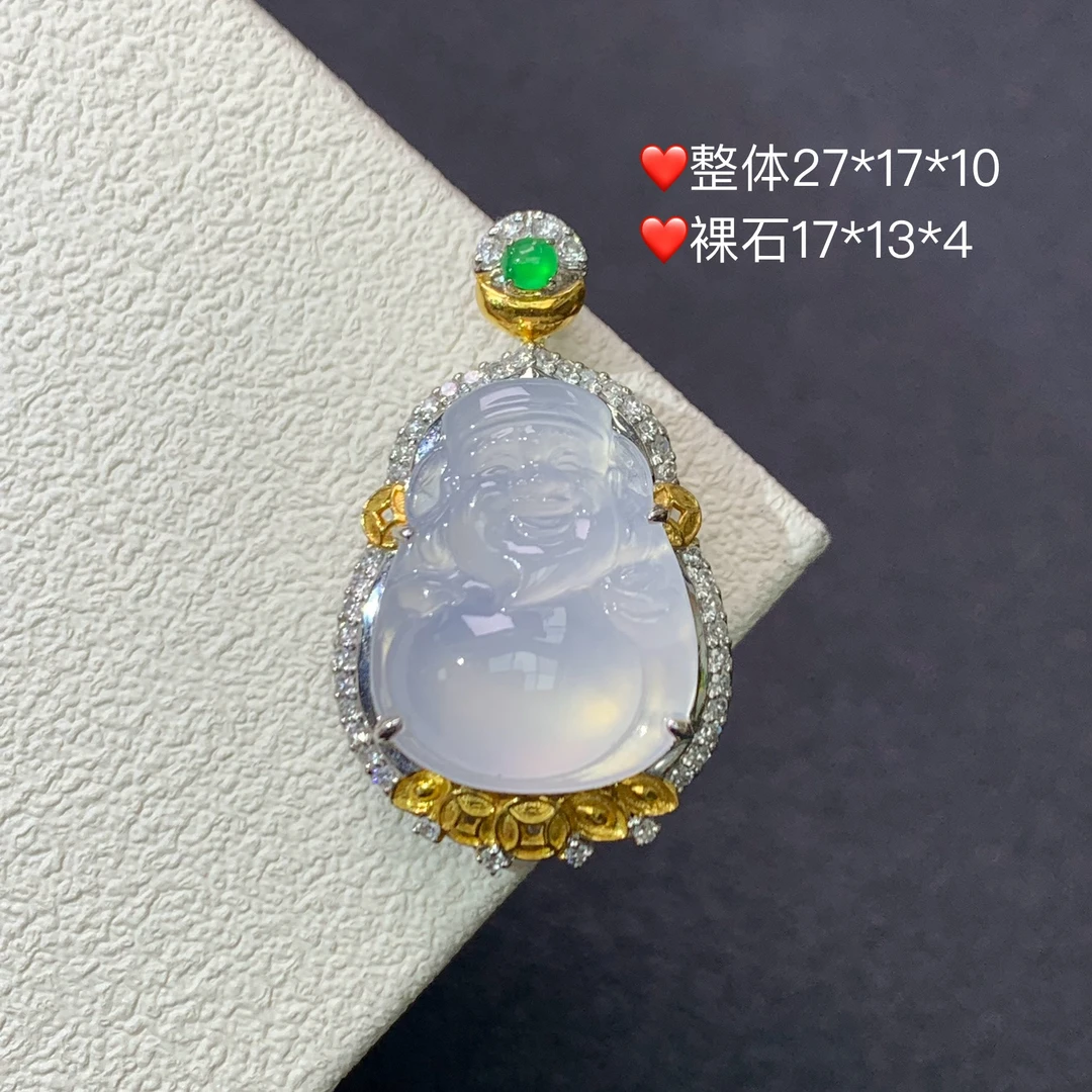 新品推荐·18k金冰种起光白冰财神爷翡翠玉石缅A吊坠气质冰透