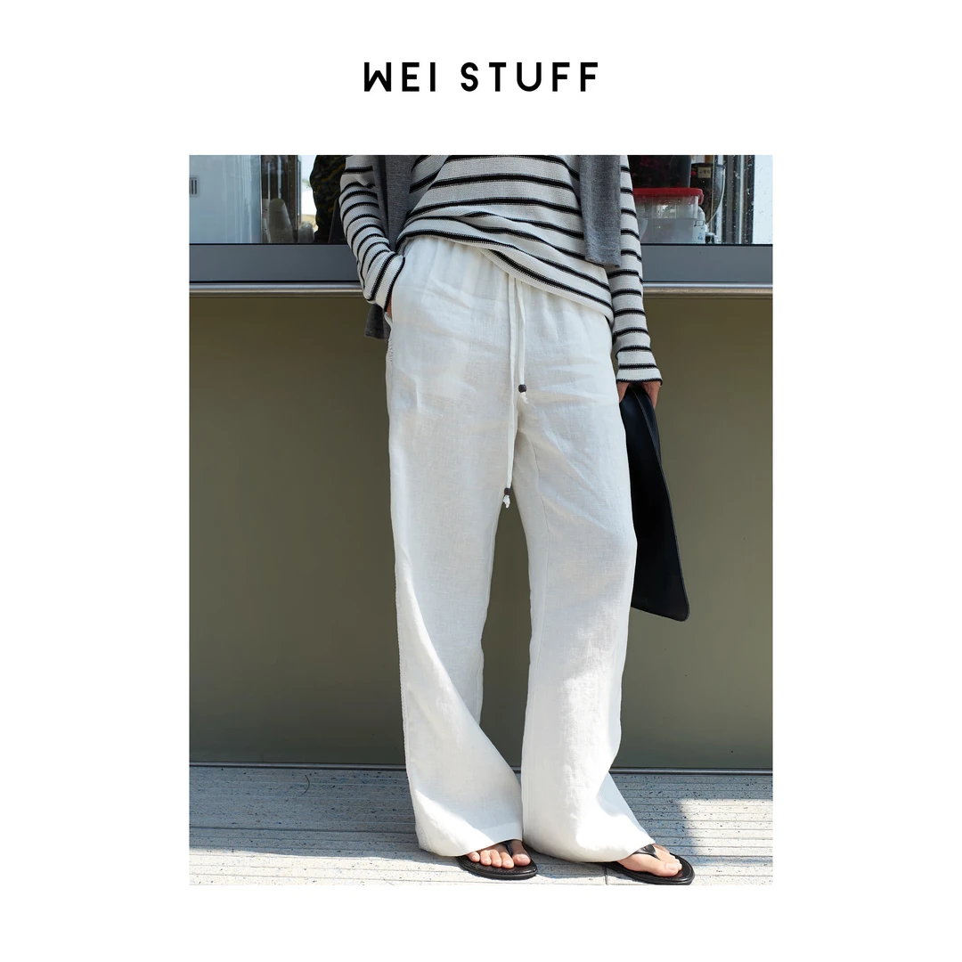 WEI STUFF 海岛云欧若风春季显长腿两色直筒显瘦亚麻休闲裤 8637.