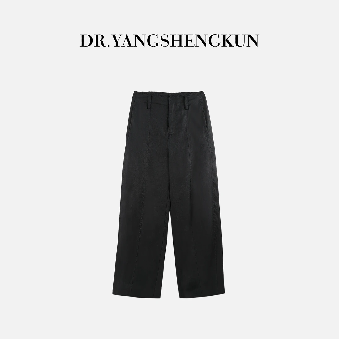 DR杨圣坤2025夏季蕾丝腰头简约舒适透气亚麻直筒休闲裤B2503-1504
