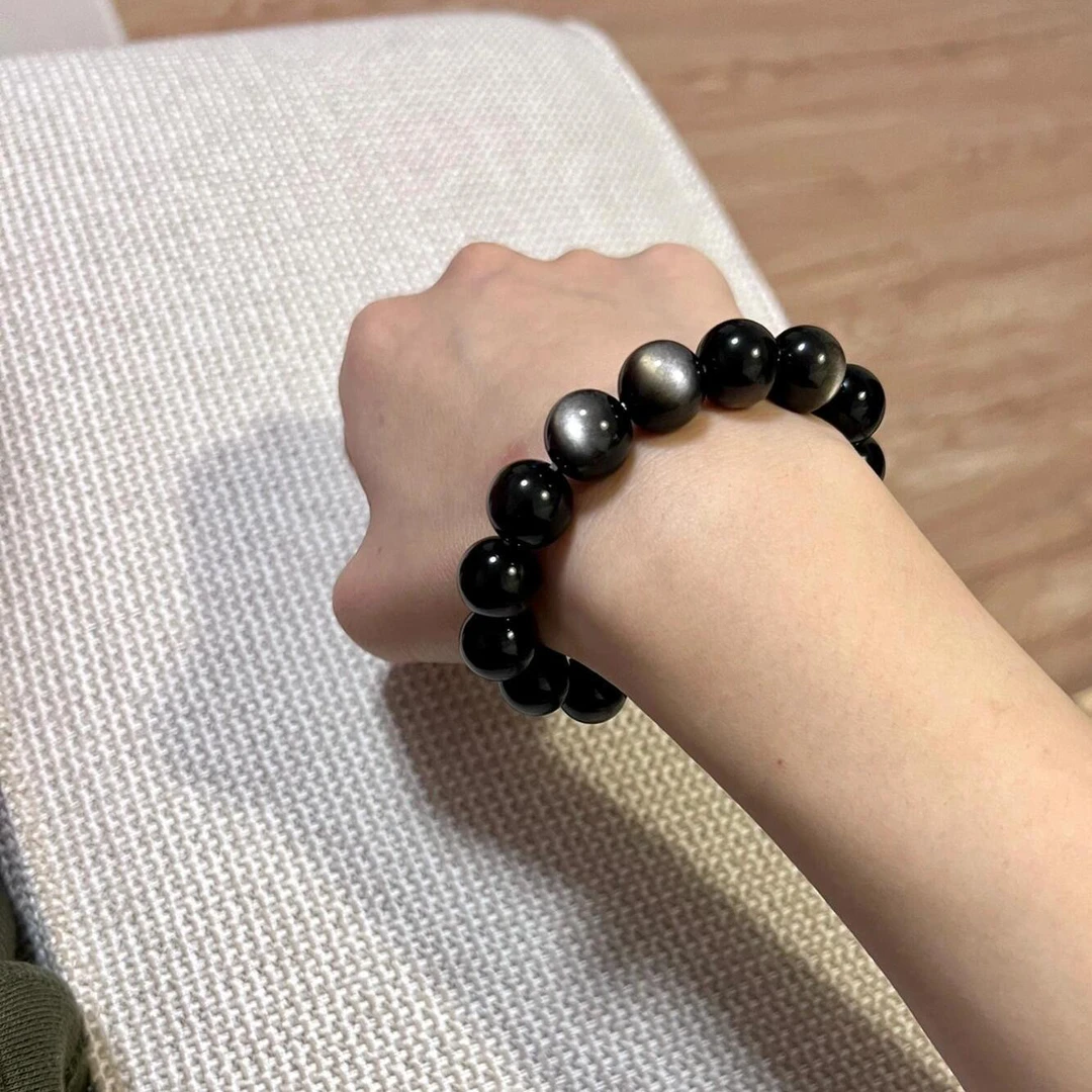 9A级天然双眼银曜石手串黑曜石手链男生女生情侣礼物百搭时尚