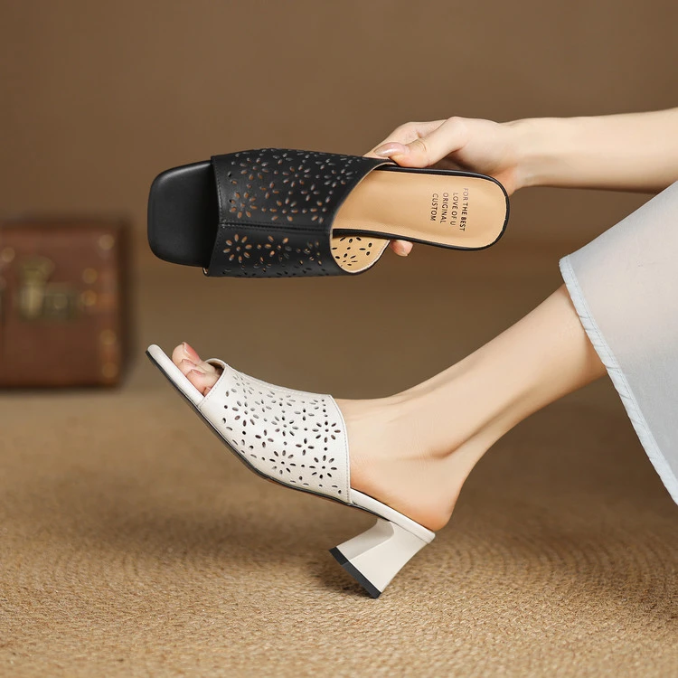 5cm 韩版气质百搭粗跟一字拖夏季法式优雅简约休闲时尚外穿凉拖鞋