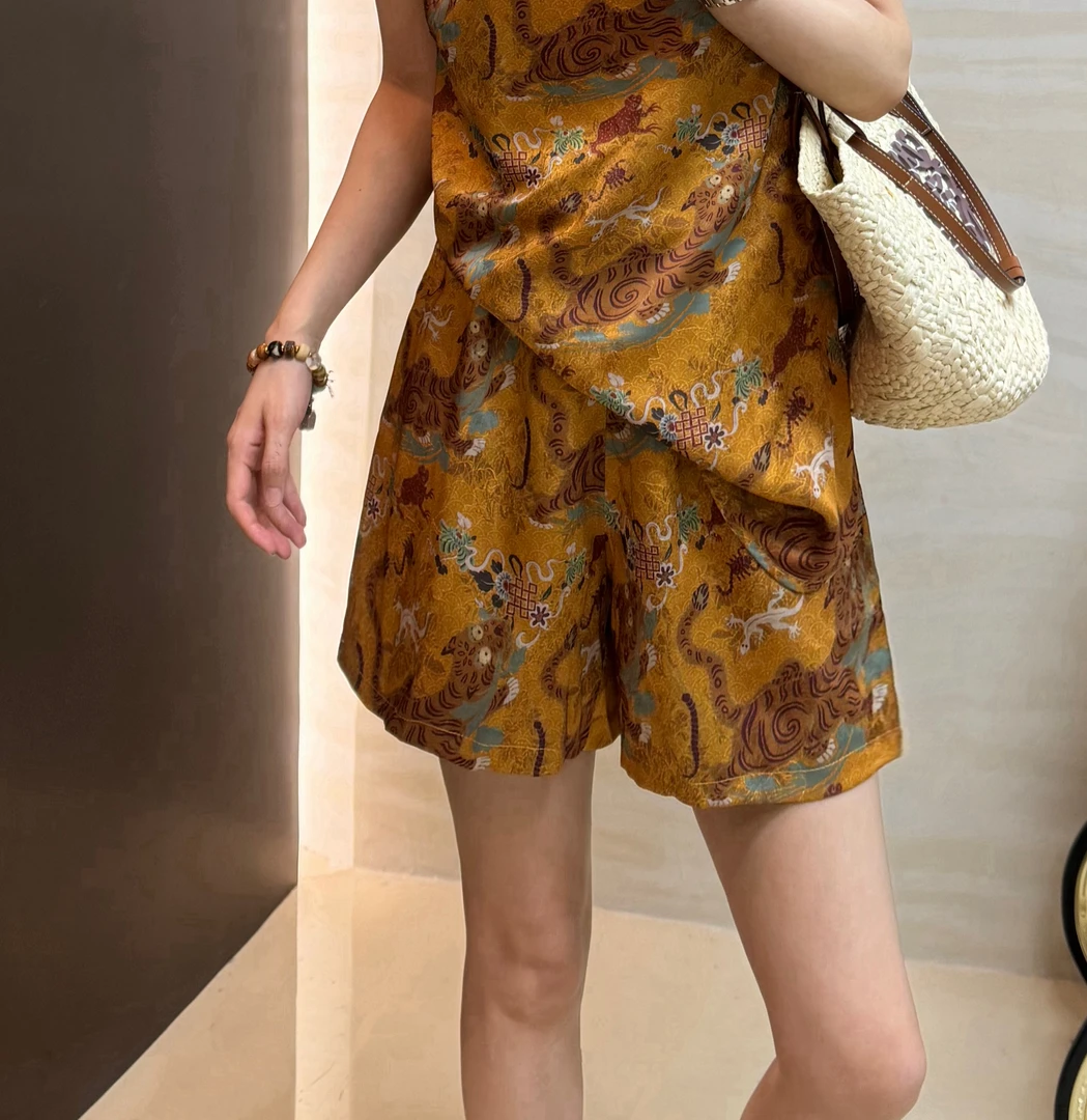 新中式复古提花短裤夏季夏款高级感洋气国风阔腿薄款宽松时尚