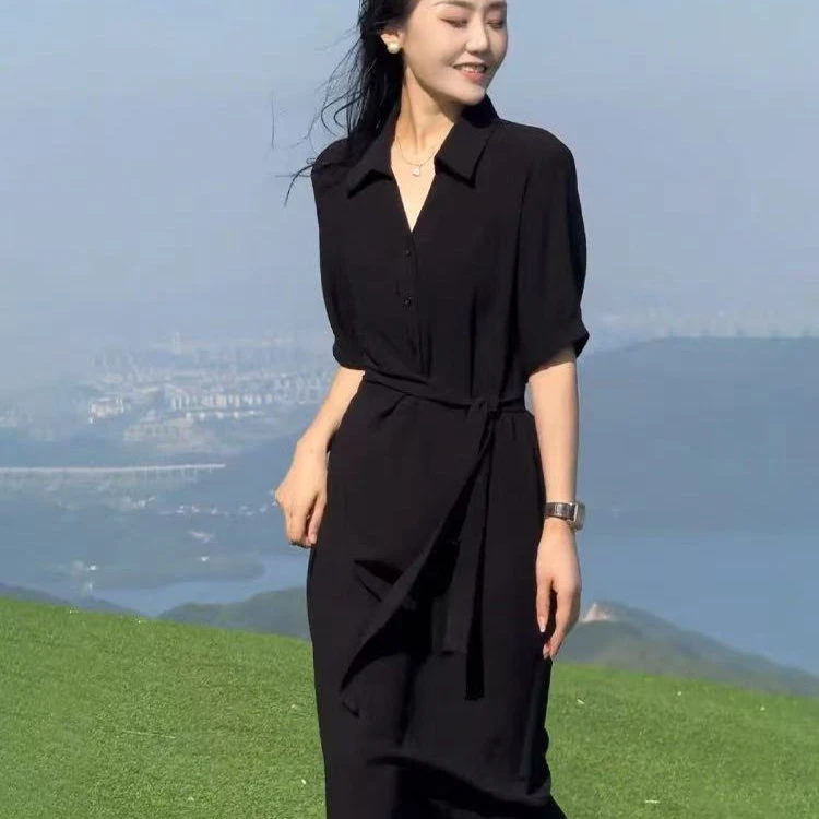 2025年夏季新款高冷御姐风连衣裙女高级感独特黑色收腰显瘦长裙潮