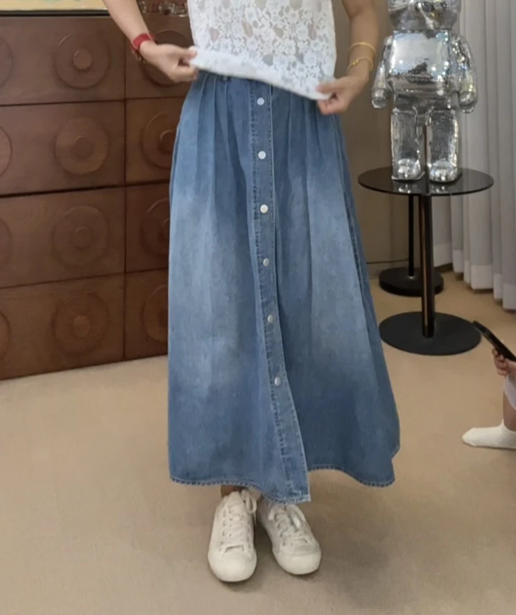 “时光漫步”2025新款时髦闪裙牛仔半身裙8087