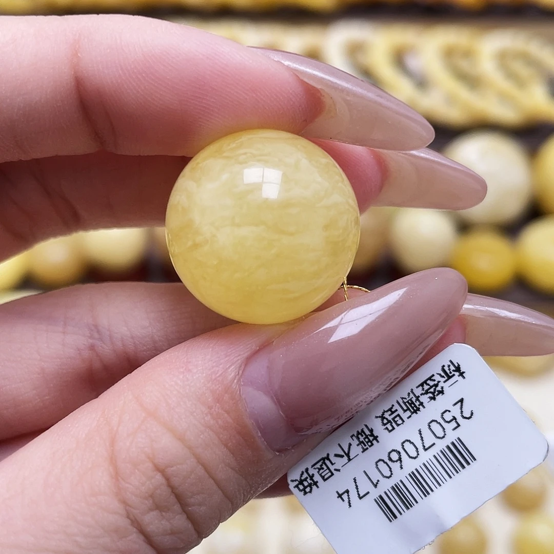 琥珀未镶嵌裸石20mm虎皮圆珠瑕