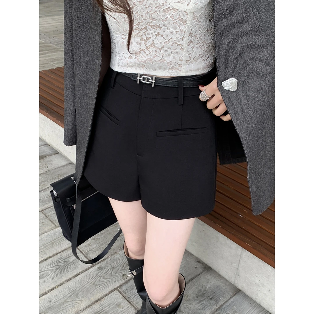 夏诗文 黑色高腰A字短裤女百搭宽松休闲裤ABOUT POEM