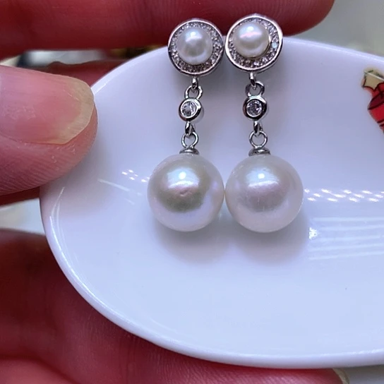 银S925镶嵌淡水珍珠耳饰