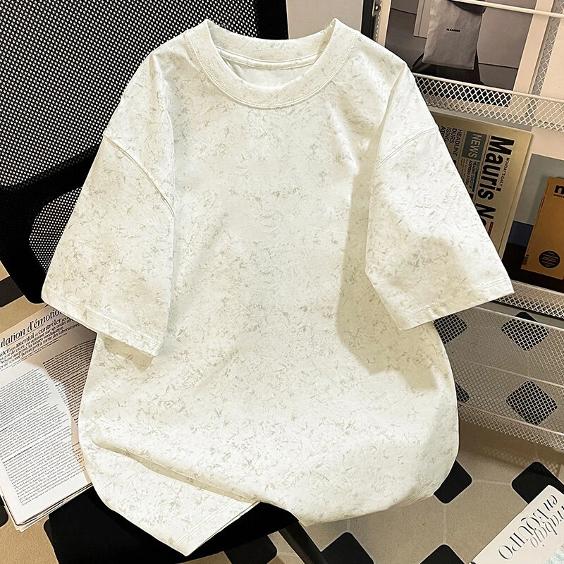 短袖t恤男重磅纯棉扎染极简夏新款美式复古宽松圆领潮牌半袖上衣