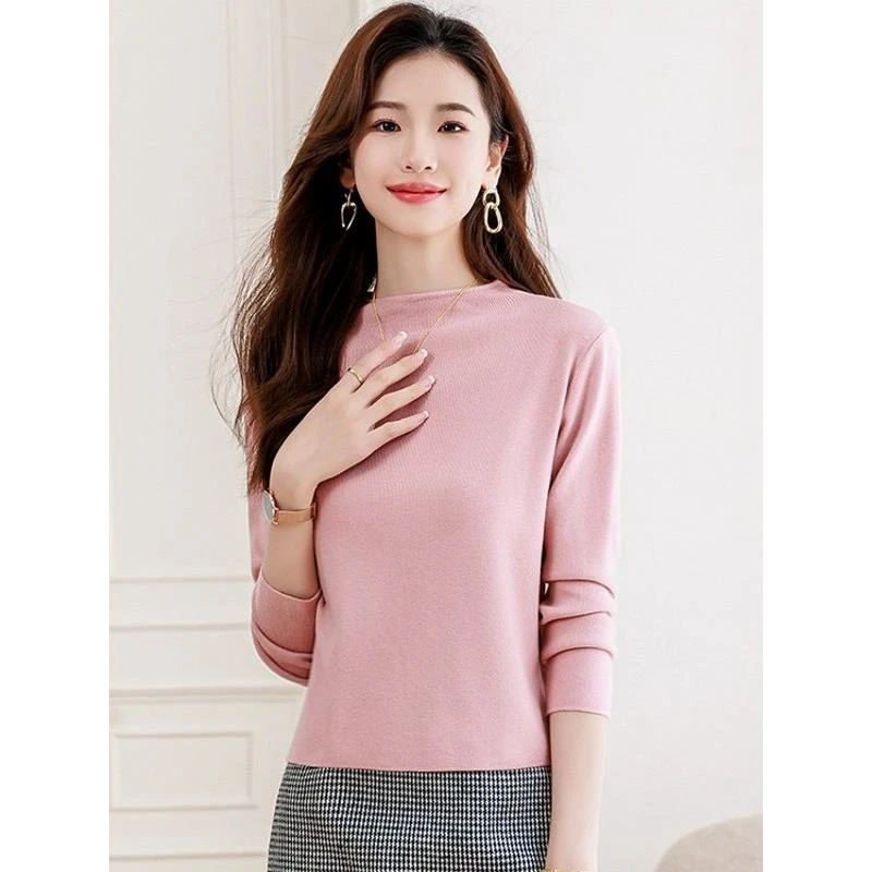 法芬图洋气半高领打底衫女春秋冬气质套头短款上衣修身显瘦针织衫