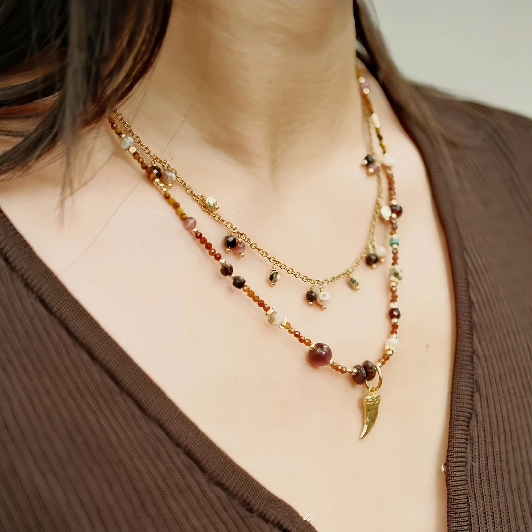铜合金项链 旅人之角多层美拉德色叠戴古风复古时尚百搭彩色项链