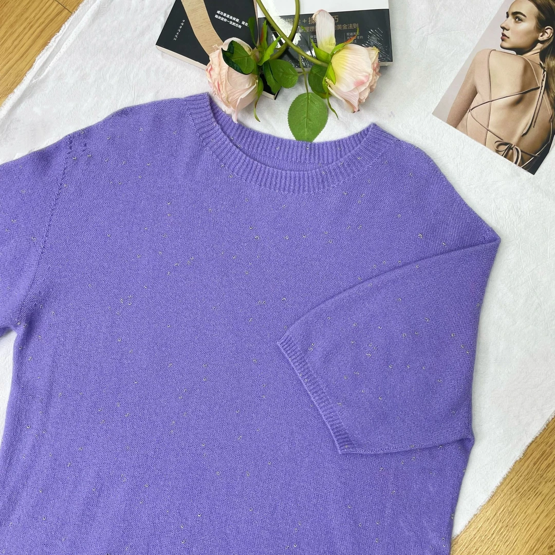 100绵羊毛无缝金豆纱圆领针织衫女士亲肤短袖上衣M159