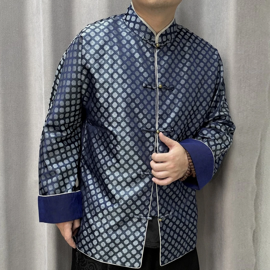 25113桑蚕丝100%宋锦男装外套长袖男春季立领常规上衣中式款唐装