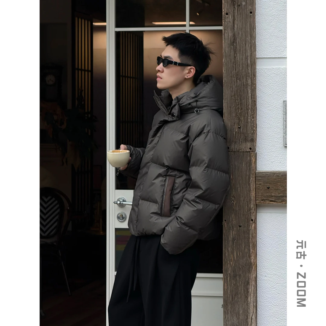 元古 一体式拉链设计高充绒连帽羽绒服冬潮牌90绒防寒厚外套045