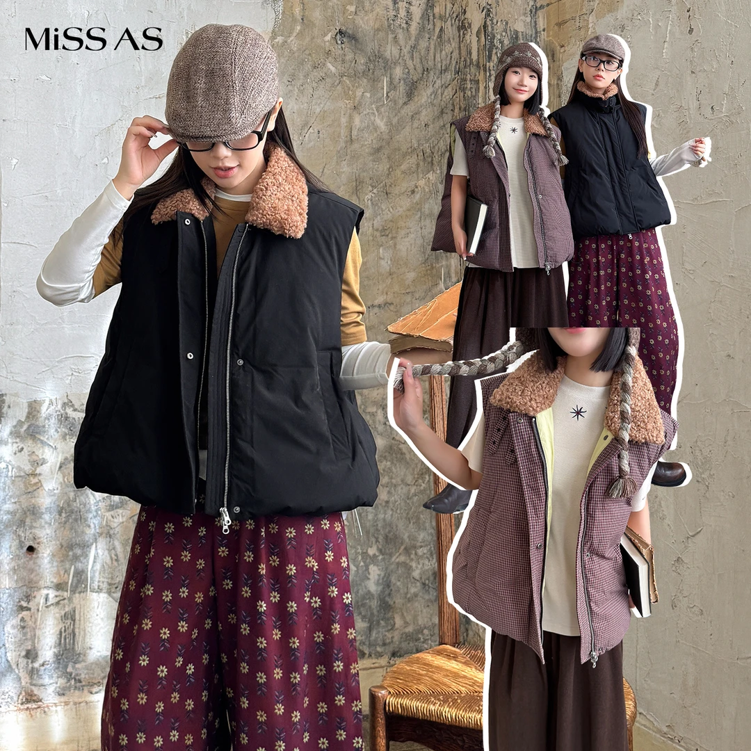 【DONGDONGZHOU】百搭拼接毛毛领保暖加厚马夹甲羽绒无袖外套25秋冬